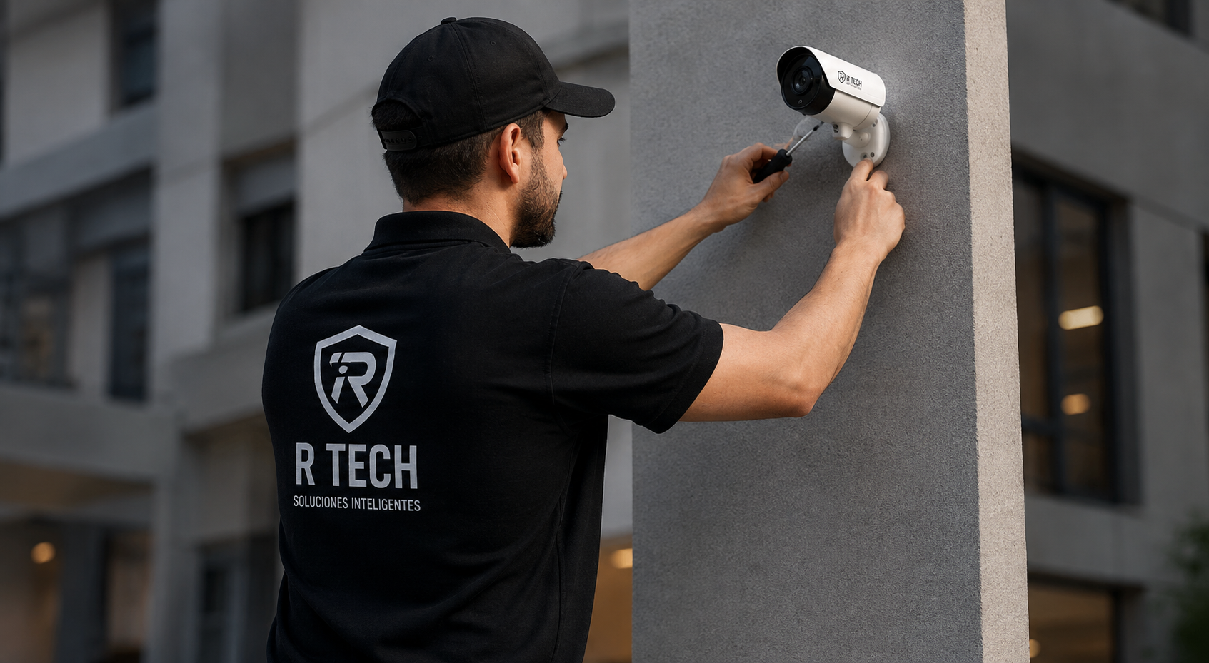 Equipo de Rtech durante una instalación de seguridad